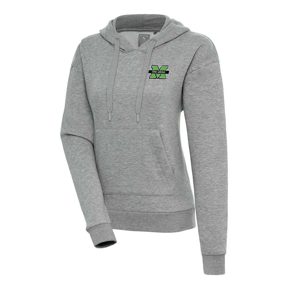 Women's Antigua Heather Gray Marshall Thundering Herd Victory Pullover Hoodie