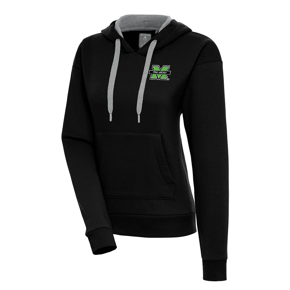 Women's Antigua Black Marshall Thundering Herd Victory Pullover Hoodie