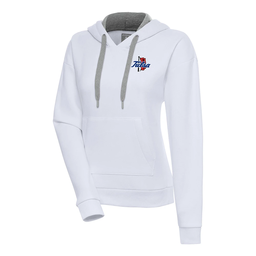 Women's Antigua White Tulsa Golden Hurricane Victory Pullover Hoodie