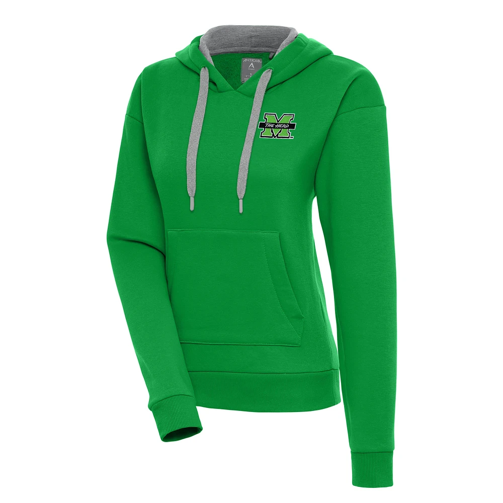 Women's Antigua Kelly Green Marshall Thundering Herd Victory Pullover Hoodie