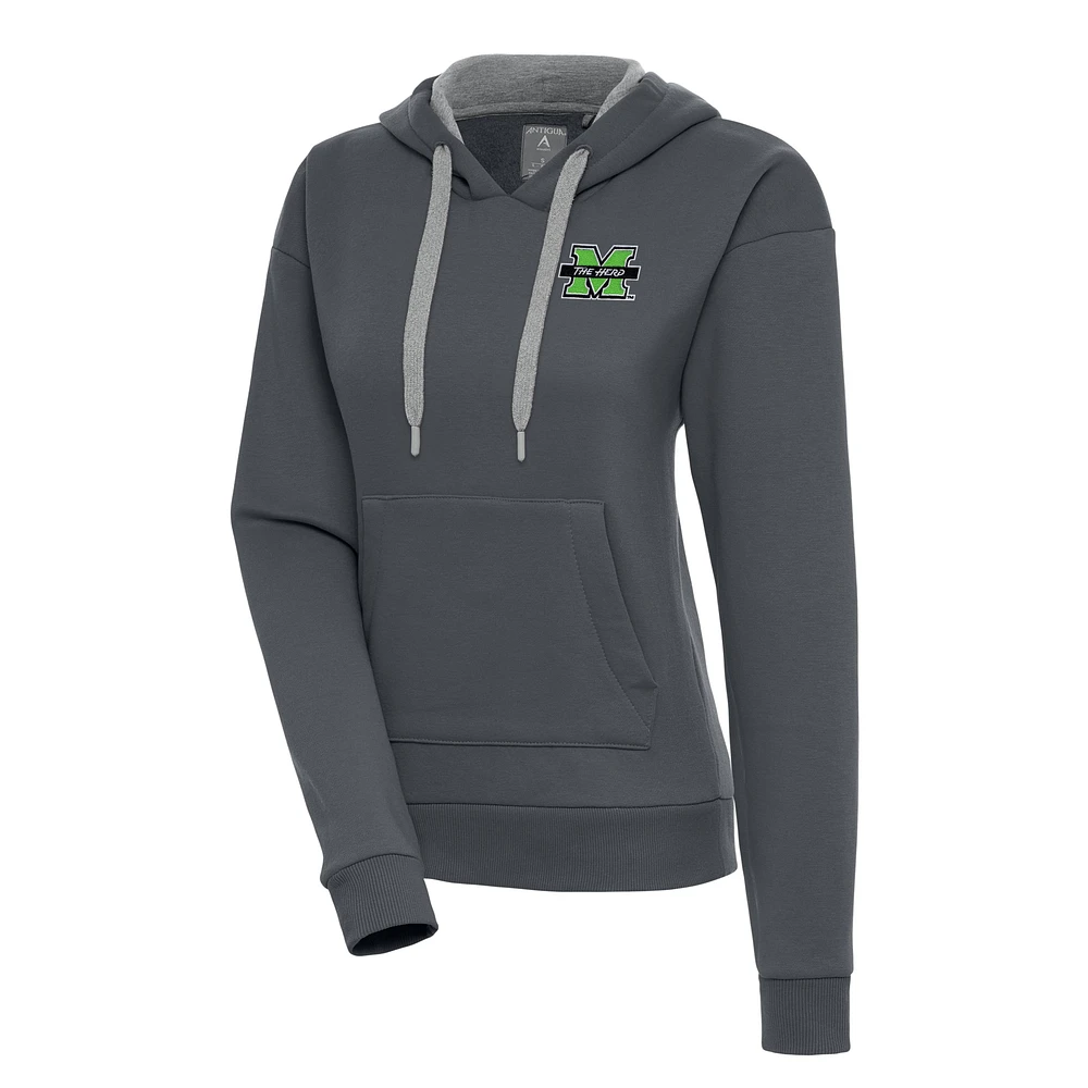 Women's Antigua Charcoal Marshall Thundering Herd Victory Pullover Hoodie