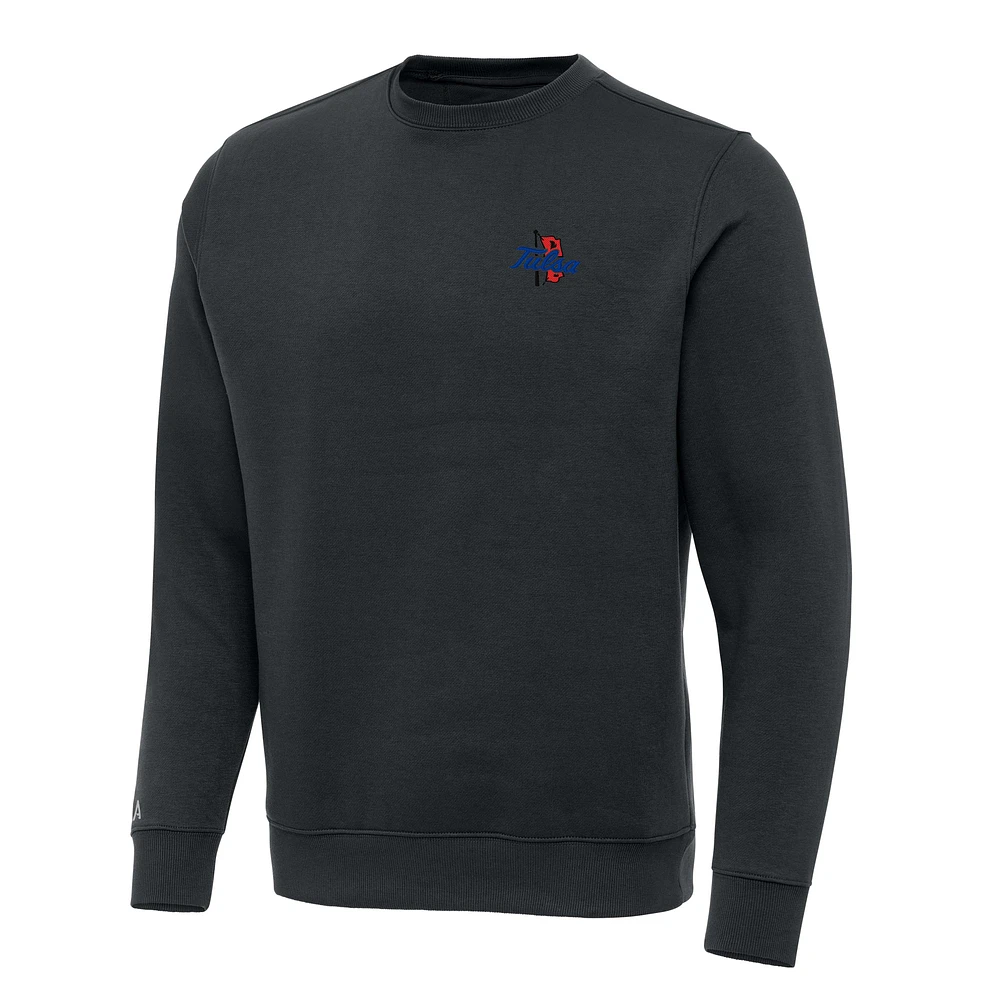 Men's Antigua Charcoal Tulsa Golden Hurricane Victory Crewneck Pullover Sweatshirt