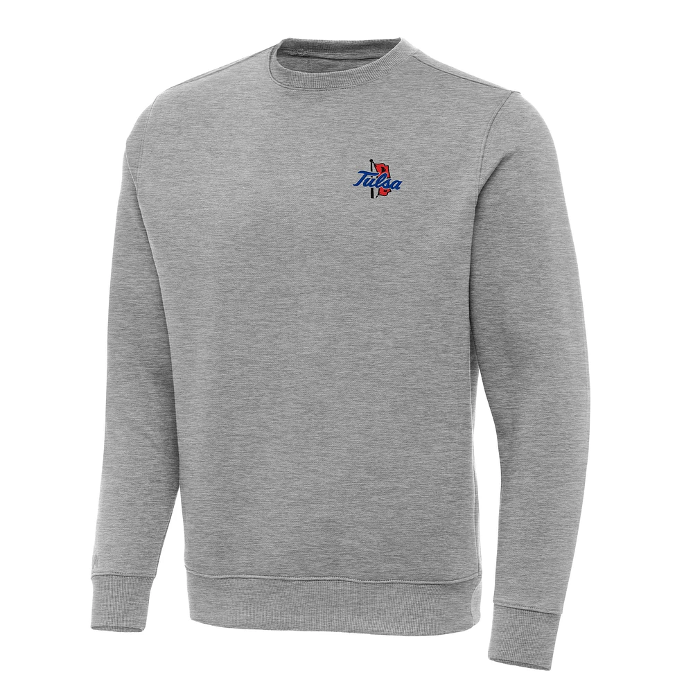 Men's Antigua Heather Gray Tulsa Golden Hurricane Victory Crewneck Pullover Sweatshirt