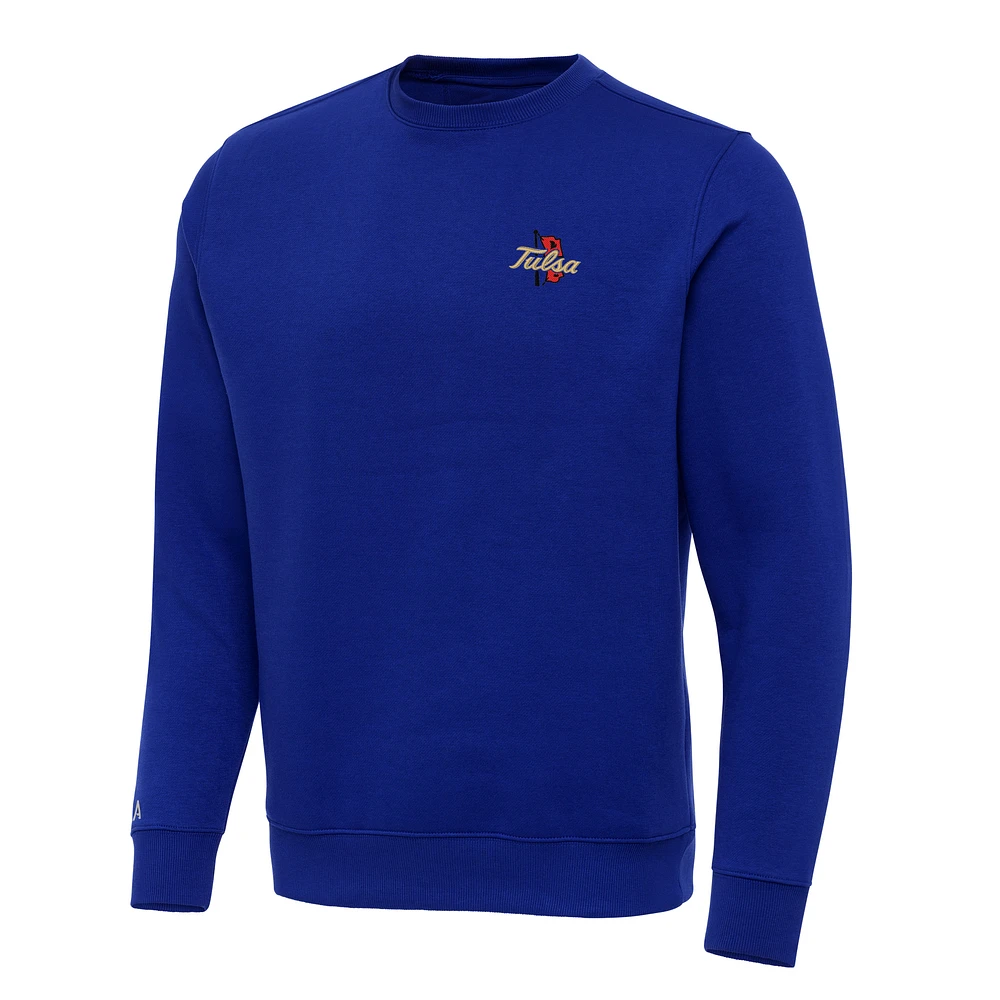 Men's Antigua Royal Tulsa Golden Hurricane Victory Crewneck Pullover Sweatshirt