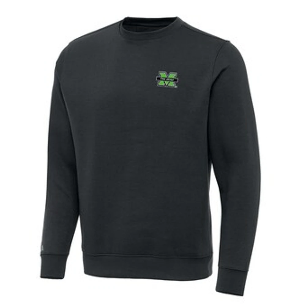 Men's Antigua Charcoal Marshall Thundering Herd Victory Crewneck Pullover Sweatshirt