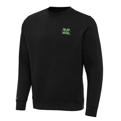 Men's Antigua Black Marshall Thundering Herd Victory Crewneck Pullover Sweatshirt