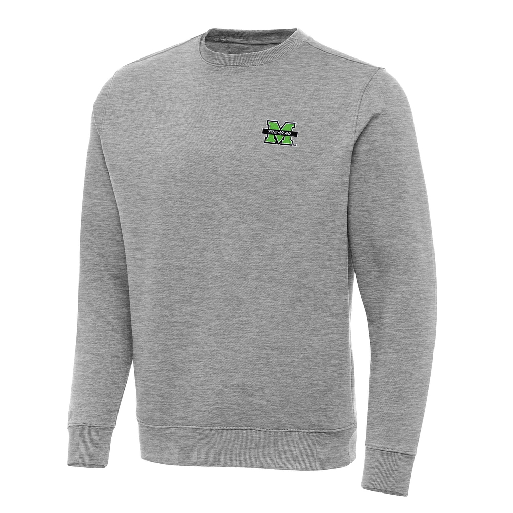 Men's Antigua Heather Gray Marshall Thundering Herd Victory Crewneck Pullover Sweatshirt