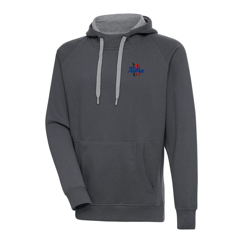 Men's Antigua Charcoal Tulsa Golden Hurricane Victory Pullover Hoodie
