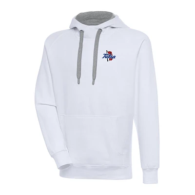 Men's Antigua White Tulsa Golden Hurricane Victory Pullover Hoodie