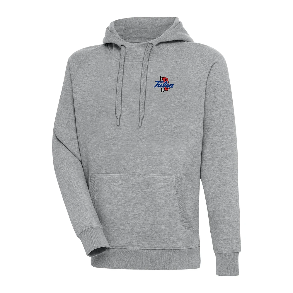 Men's Antigua Heather Gray Tulsa Golden Hurricane Victory Pullover Hoodie