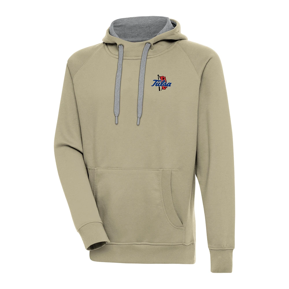 Men's Antigua Khaki Tulsa Golden Hurricane Victory Pullover Hoodie
