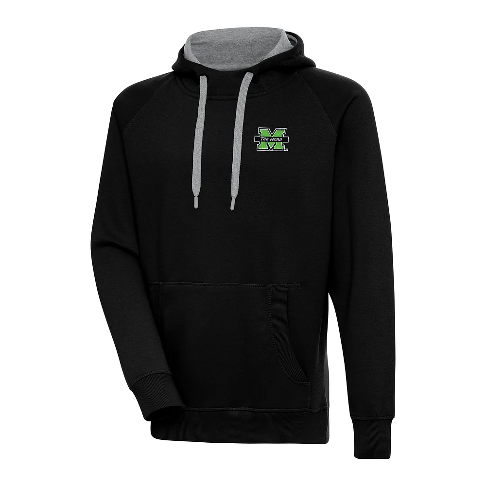 Men's Antigua Black Marshall Thundering Herd Victory Pullover Hoodie
