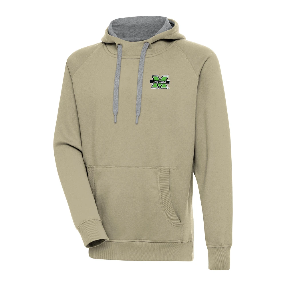 Men's Antigua Khaki Marshall Thundering Herd Victory Pullover Hoodie