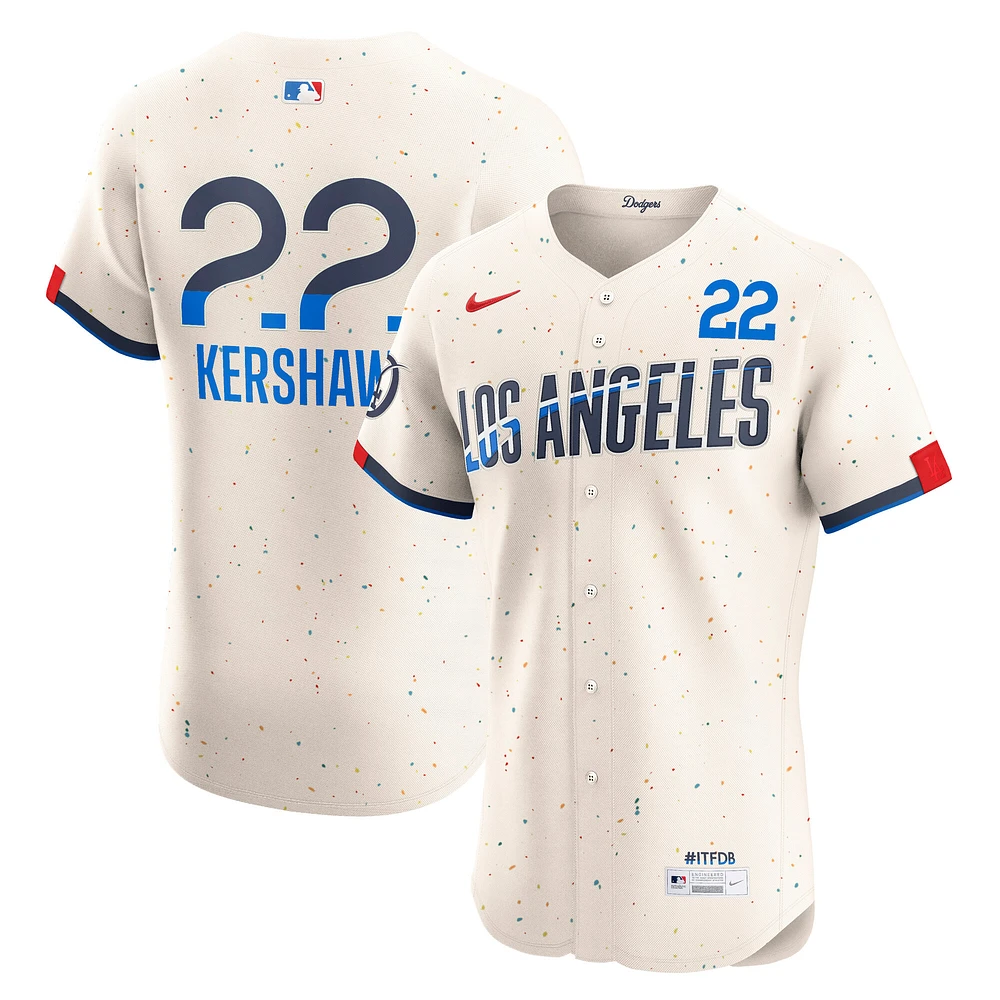 Men's Nike Clayton Kershaw Cream Los Angeles Dodgers City Connect Elite Jersey