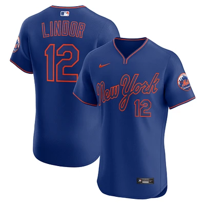 Men's Nike Francisco Lindor Royal New York Mets Alternate 2 Elite Jersey