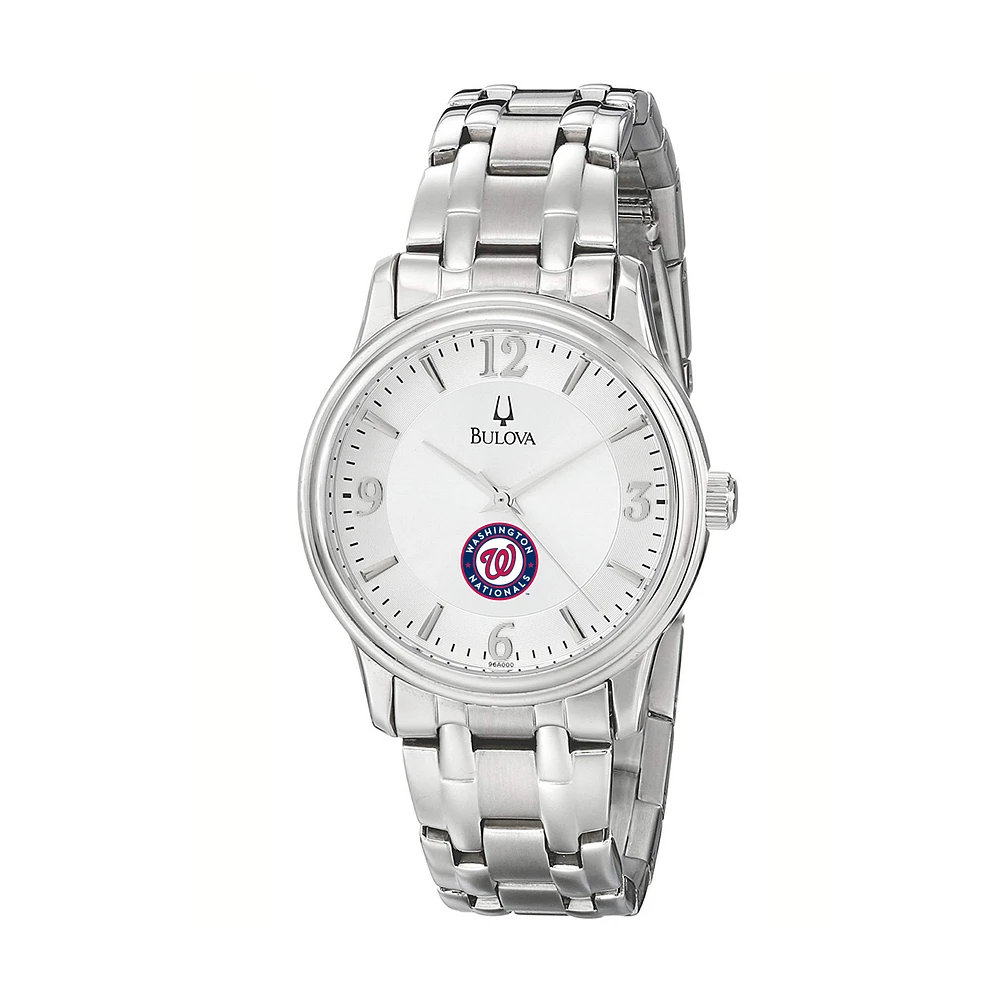 Men's Bulova Silver Washington Nationals Stainless Steel Watch