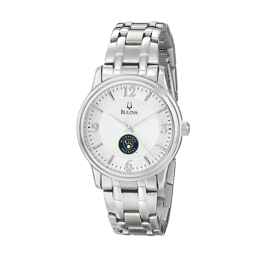 Men's Bulova Silver Milwaukee Brewers Stainless Steel Watch