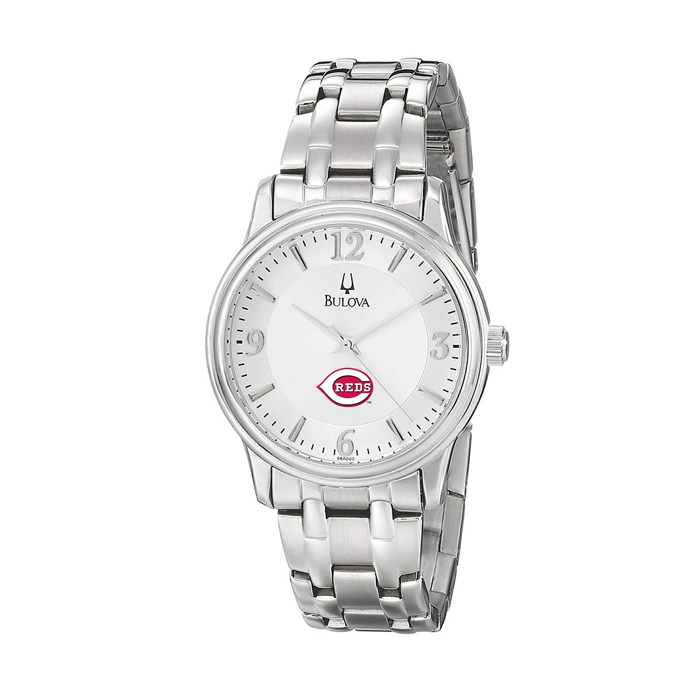 Men's Bulova Silver Cincinnati Reds Stainless Steel Watch