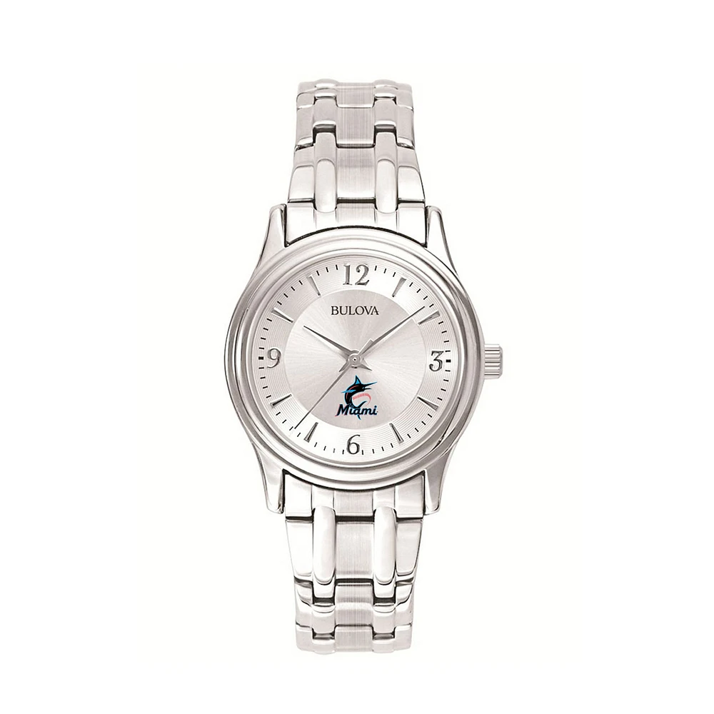 Women's Bulova Silver Miami Marlins Stainless Steel Watch