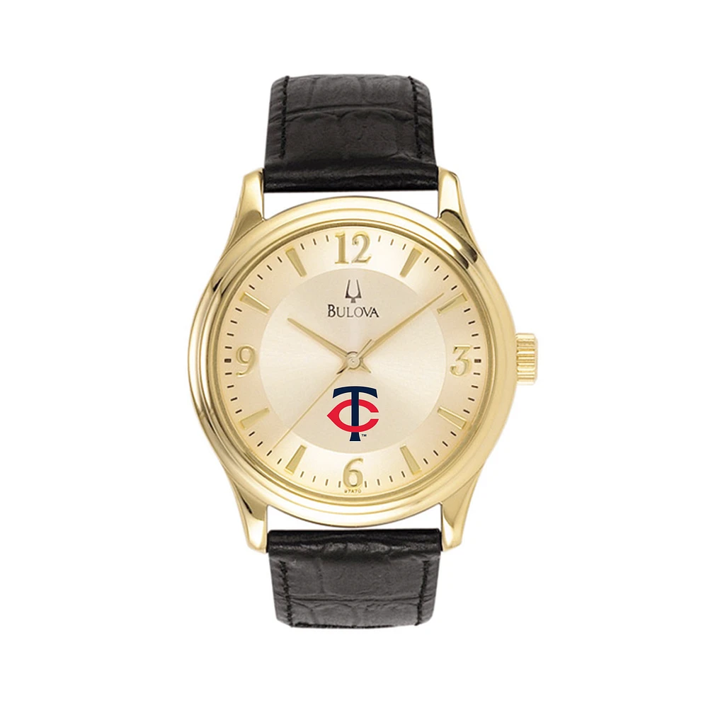 Men's Bulova Gold Minnesota Twins Leather Strap Watch
