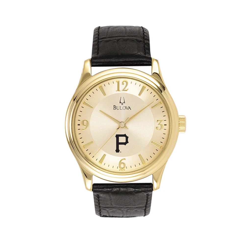 Men's Bulova Gold Pittsburgh Pirates Leather Strap Watch