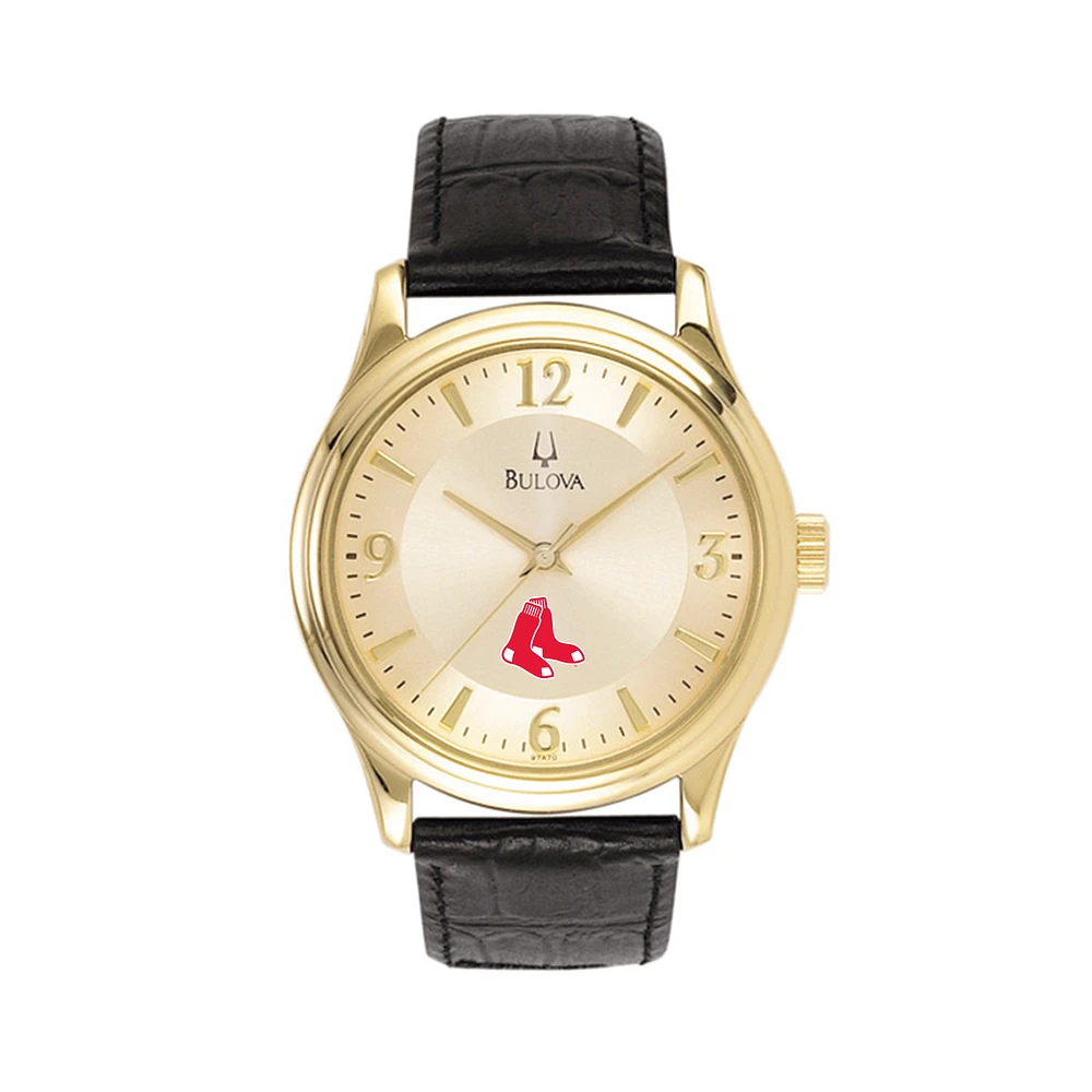 Men's Bulova Gold Boston Red Sox Leather Strap Watch