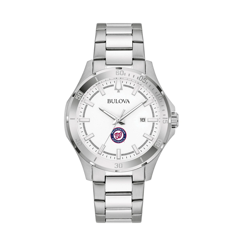 Men's Bulova Silver Washington Nationals Stainless Steel Classic Sport Watch