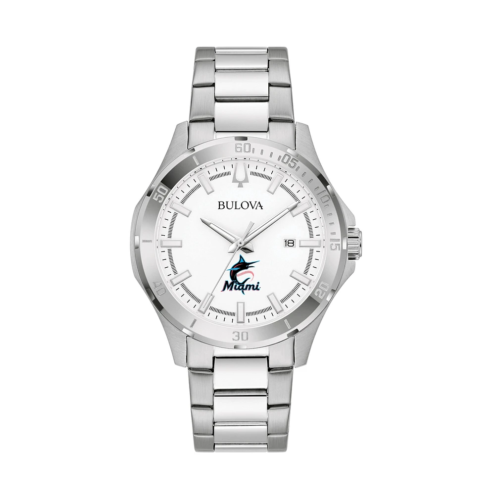 Men's Bulova Silver Miami Marlins Stainless Steel Classic Sport Watch