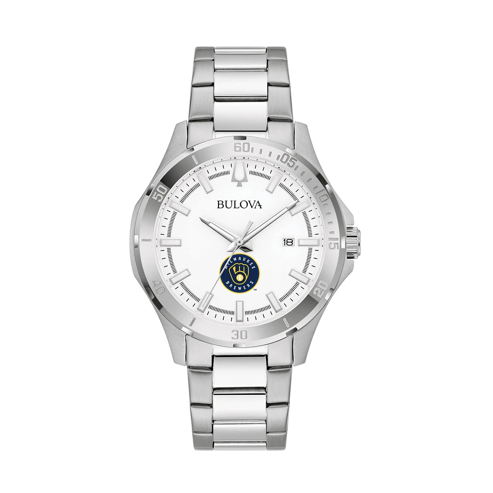 Men's Bulova Silver Milwaukee Brewers Stainless Steel Classic Sport Watch
