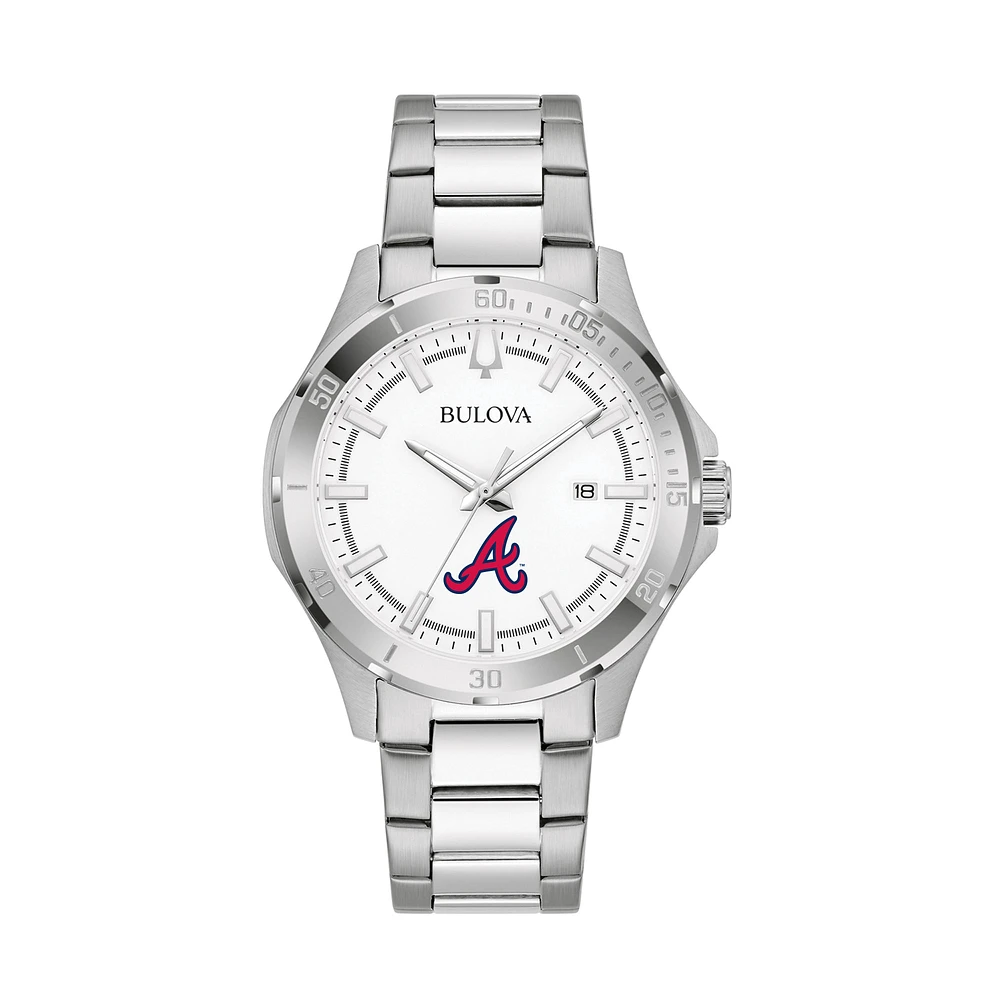 Men's Bulova Silver Atlanta Braves Stainless Steel Classic Sport Watch