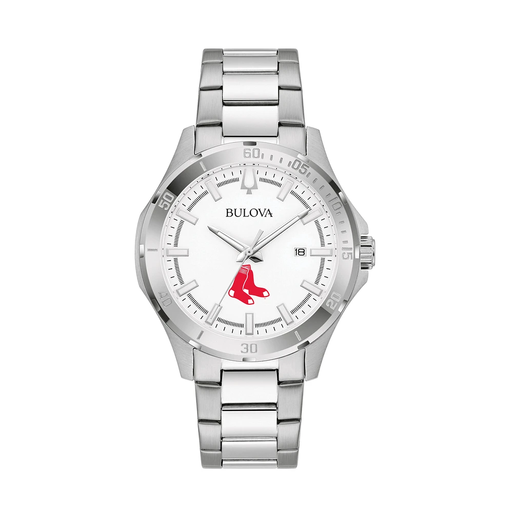 Men's Bulova Silver Boston Red Sox Stainless Steel Classic Sport Watch