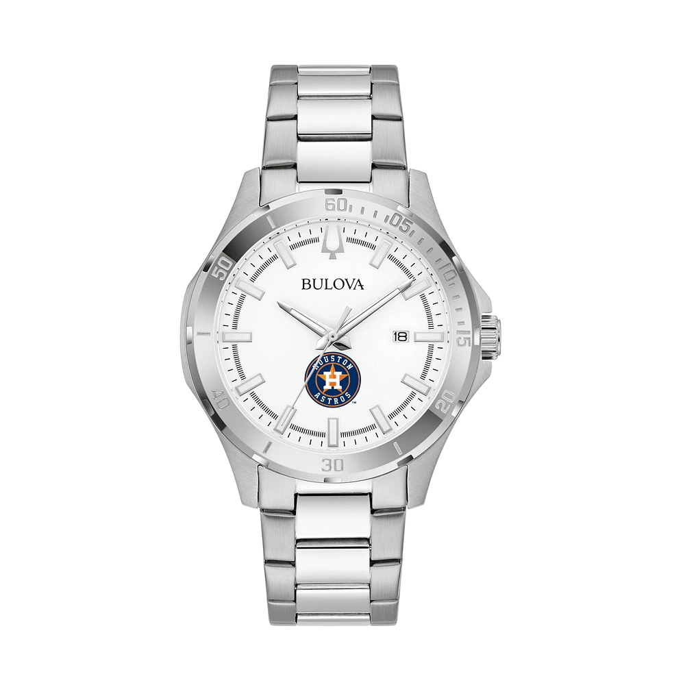 Men's Bulova Silver Houston Astros Stainless Steel Classic Sport Watch