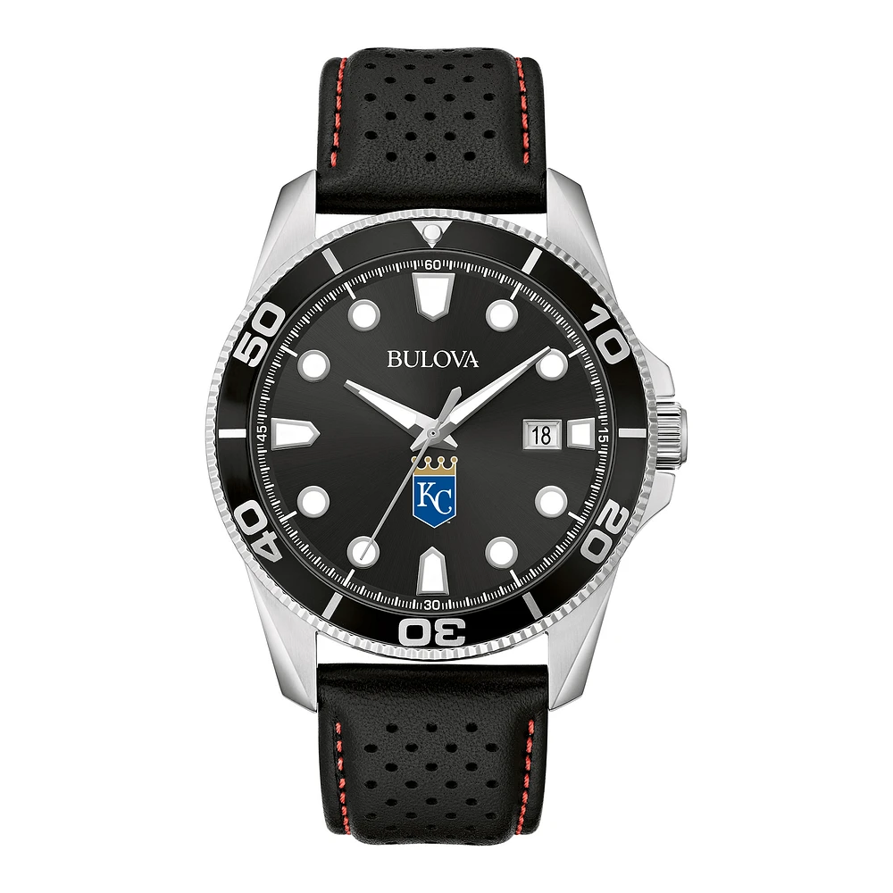 Men's Bulova Black Kansas City Royals Sport Leather Strap Watch