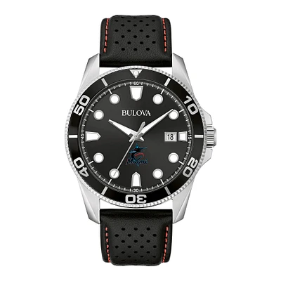 Men's Bulova Black Miami Marlins Sport Leather Strap Watch