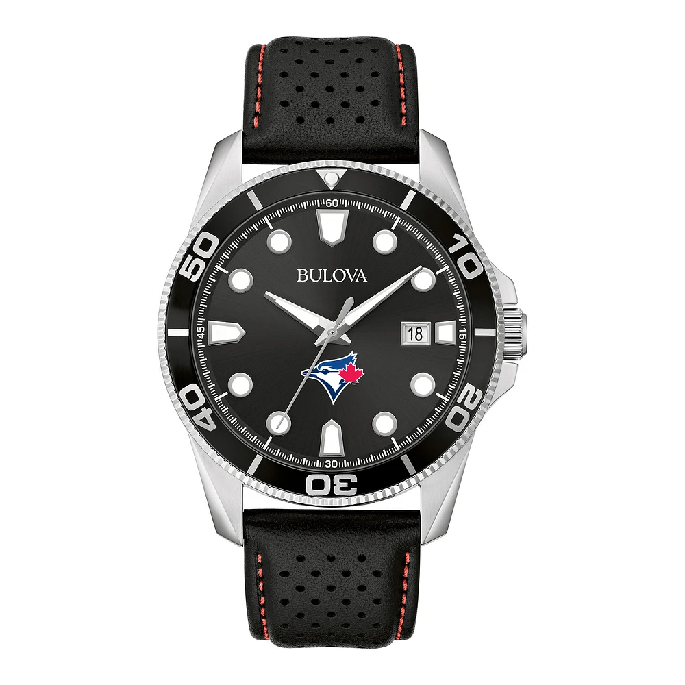 Men's Bulova Black Toronto Blue Jays Sport Leather Strap Watch