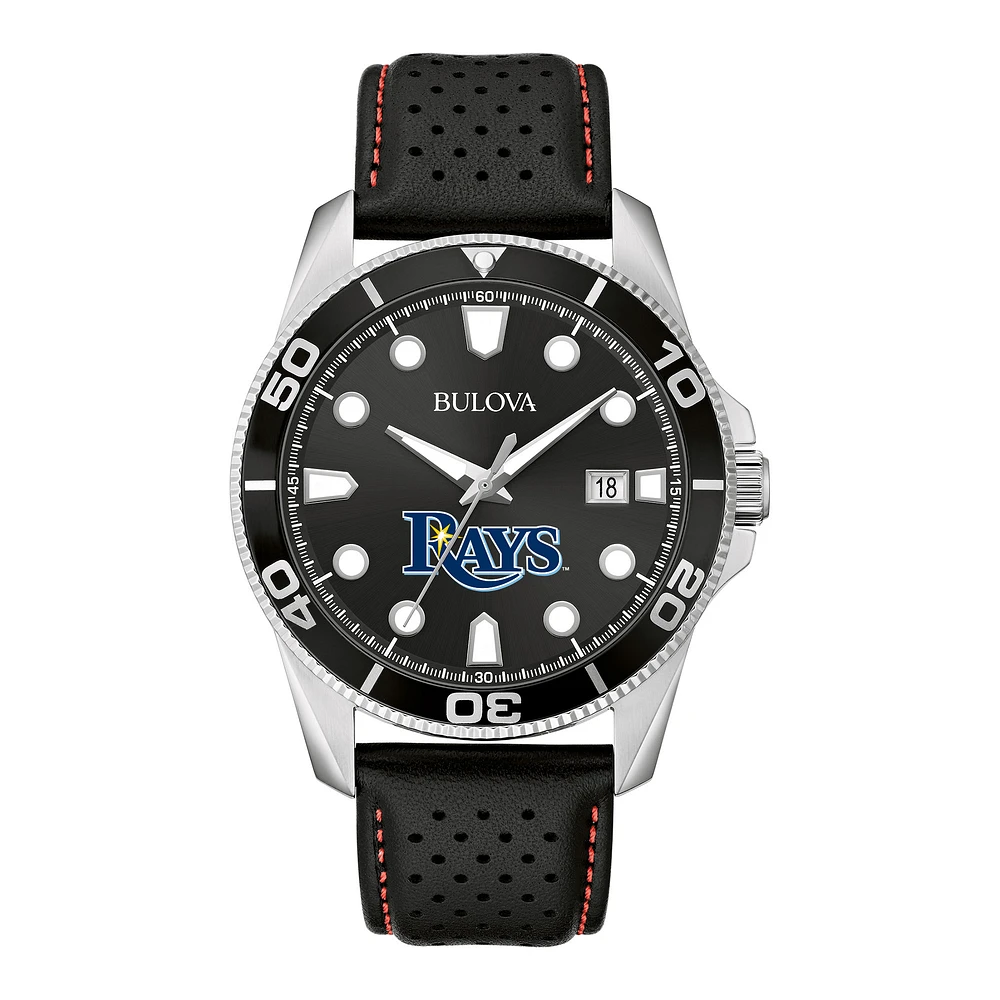 Men's Bulova Black Tampa Bay Rays Sport Leather Strap Watch