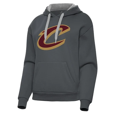 Women's Antigua Charcoal Cleveland Cavaliers Victory Pullover Hoodie