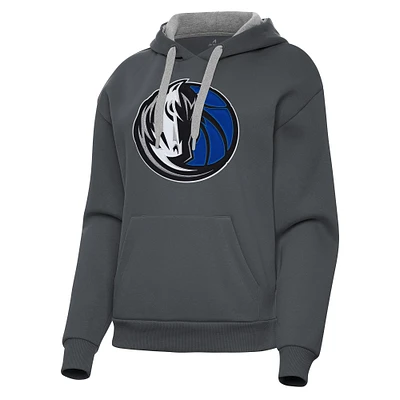 Women's Antigua Charcoal Dallas Mavericks Victory Pullover Hoodie