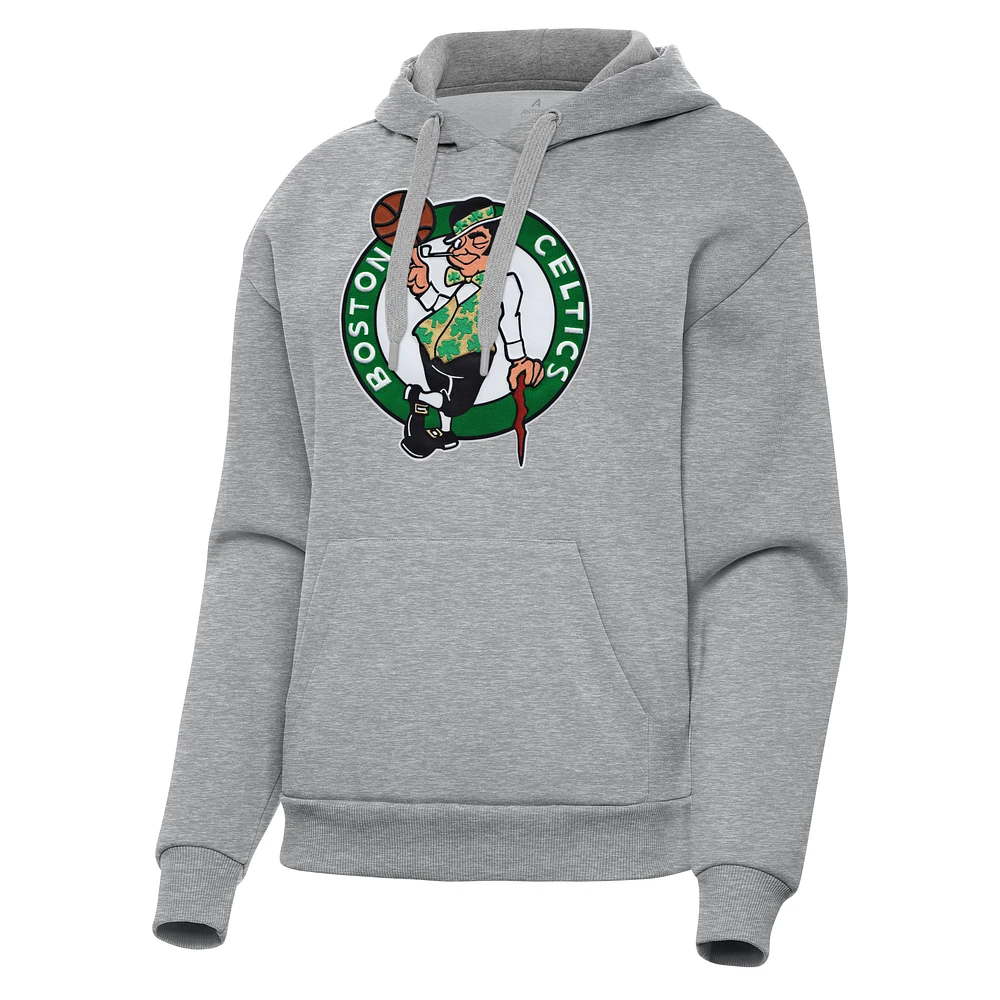 Women's Antigua Heather Gray Boston Celtics Victory Pullover Hoodie