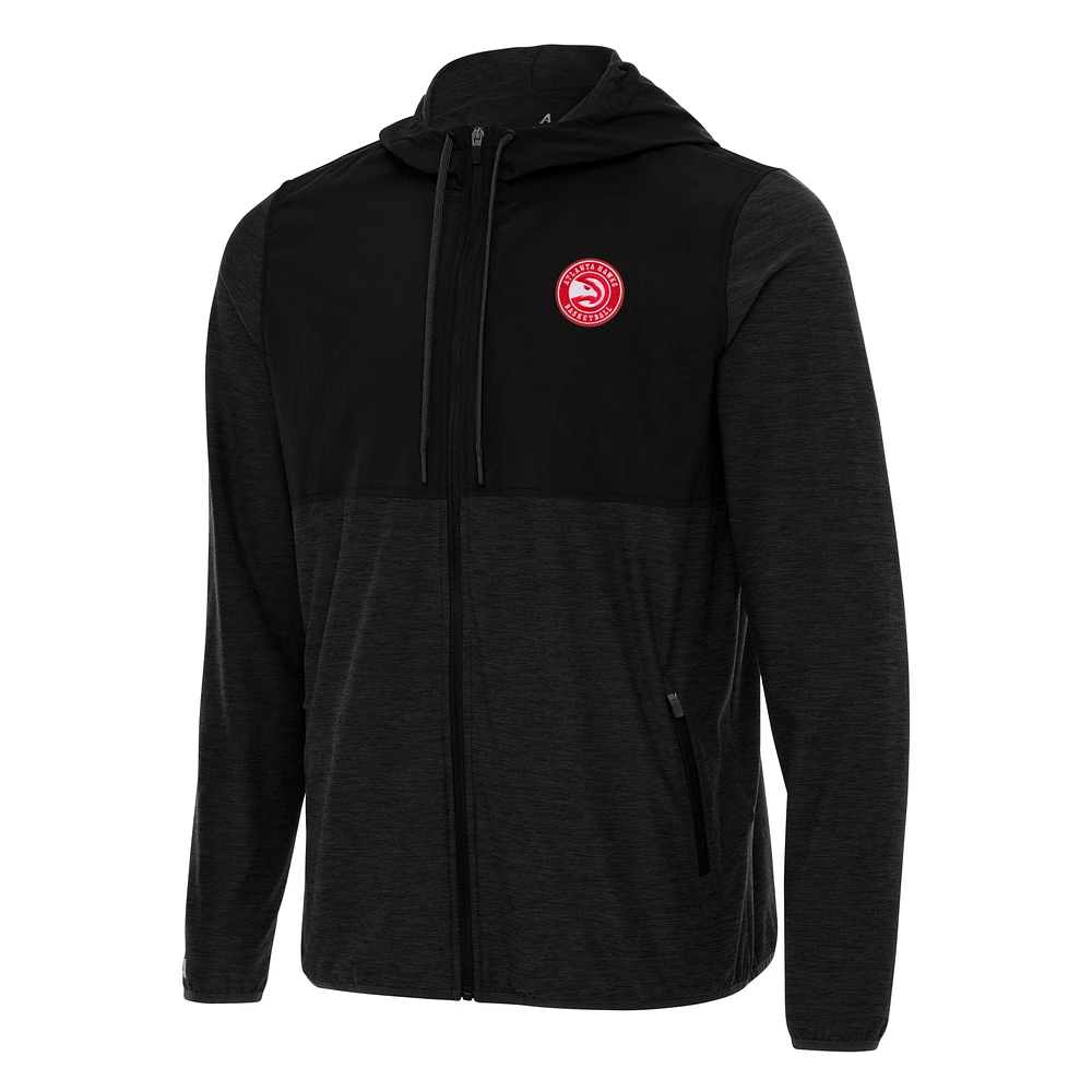 Men's Antigua Black Atlanta Hawks Sway Full-Zip Hoodie Jacket