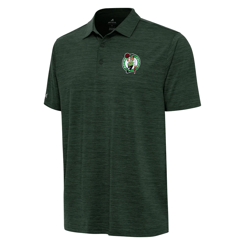 Men's Antigua Heather Hunter Green Boston Celtics Layout Polo