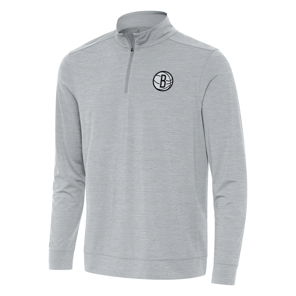 Men's Antigua Heather Gray Brooklyn Nets Bright Quarter-Zip Top