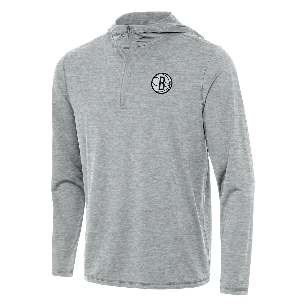 Men's Antigua Heather Gray Brooklyn Nets Tidy Quarter-Zip Hoodie