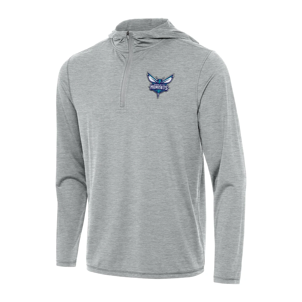 Men's Antigua Heather Gray Charlotte Hornets Tidy Quarter-Zip Hoodie