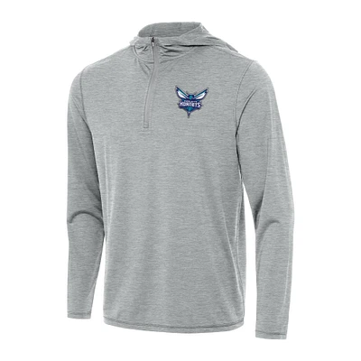 Men's Antigua Heather Gray Charlotte Hornets Tidy Quarter-Zip Hoodie
