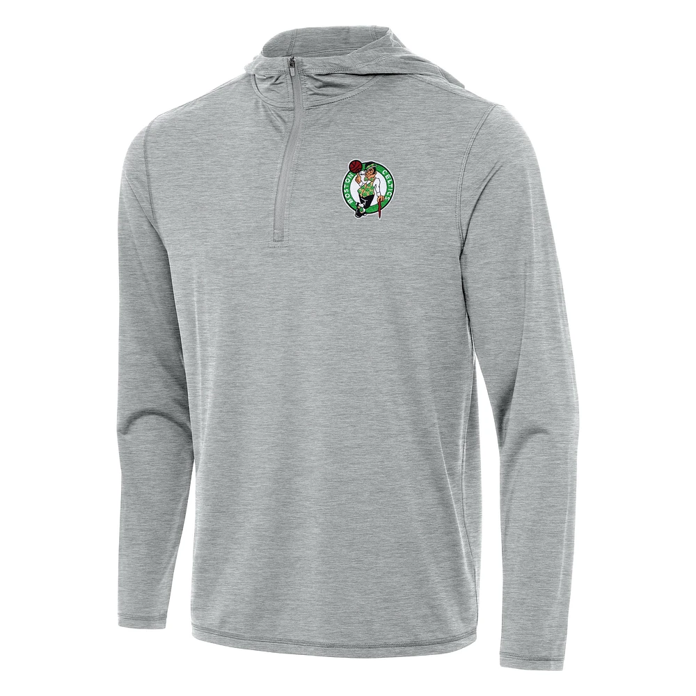 Men's Antigua Heather Gray Boston Celtics Tidy Quarter-Zip Hoodie