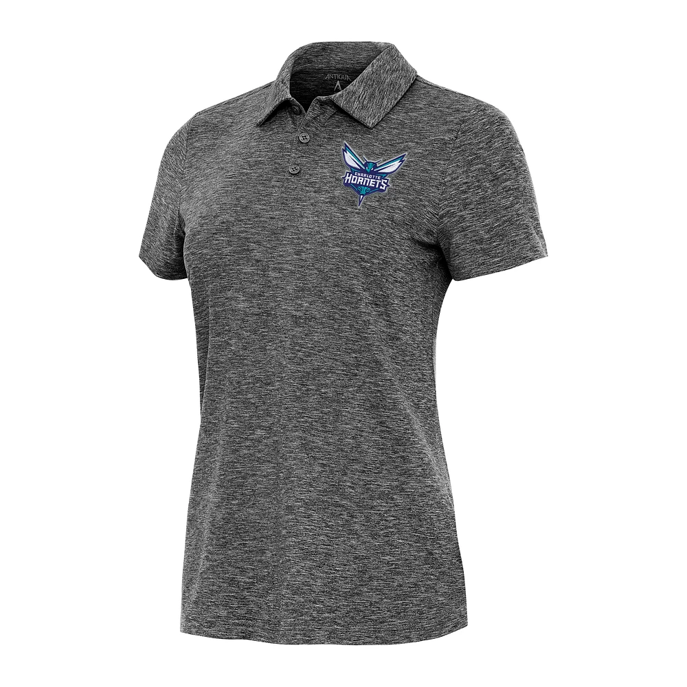 Women's Antigua Heather Black Charlotte Hornets Matter Polo