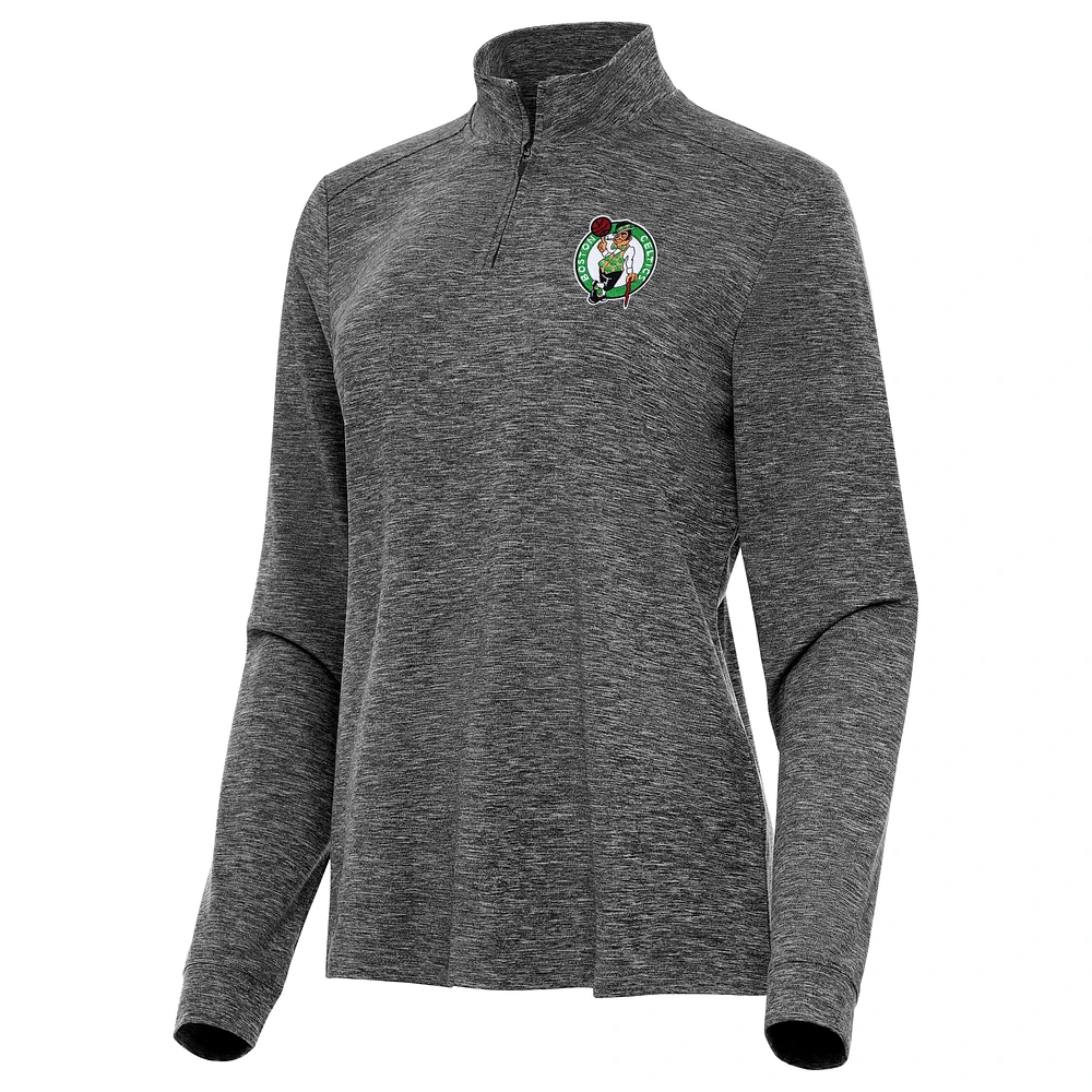 Women's Antigua Heather Black Boston Celtics Mentor Quarter-Zip Mock Long Sleeve Top