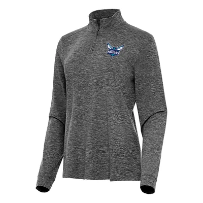 Women's Antigua Heather Black Charlotte Hornets Mentor Quarter-Zip Mock Long Sleeve Top
