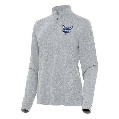 Women's Antigua Heather Gray Charlotte Hornets Mentor Quarter-Zip Mock Long Sleeve Top